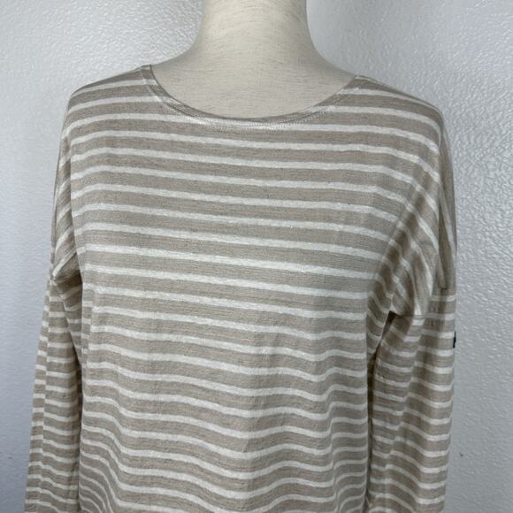 Jenni Kayne Saint James Top Women Small Oatmeal Striped Linen Rue Tee Preppy - Picture 5 of 16